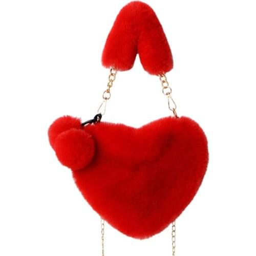 Faux Fur Crossbody Bags For Women Autumn Winter Plush Purses And Handbags Female Heart Shaped Phone Shoulder Bag Girls Wallet