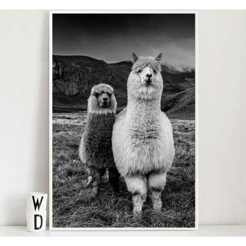 Vintage Poster Black White Animal Paintings On The Wall Retro Decoration Canvas Picture for Home Design Frameless Alpaca