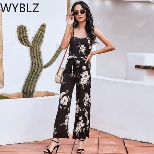 WYBLZ Summer Bohemia New Fashion Print Womens Jumpsuits Casual Tunic Spaghetti Straps Sleeveless Empire Sexy Ladies Jumpsuits