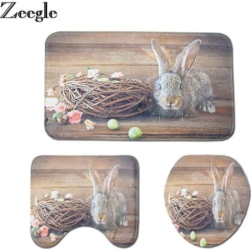 Zeegle 3Pcs Mats Bathroom Toilet Rug Set Anti-slip Showe Mats Bathroom Carpet Washable Bathroom Rug Bath Mats Toilet Lid Cover