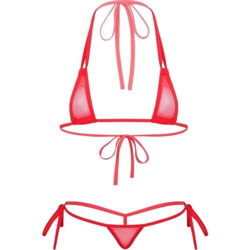 Womens Ladies See-through Hollow Out Mesh Apparel Sissy Micro Bikini Set Triangle Swimwear Swimsuit Sexy Bikinis Exotic Sets