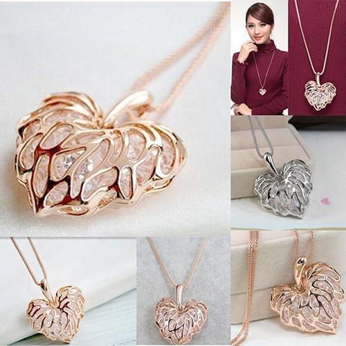 Women Fashion Hollow Heart Bib Statement Long Sweater Chain Necklace Jewelry