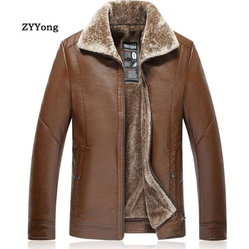 Winter Black Fleece Leather Jacket Men Parka Coat Overcoat Plus Velvet Warm PU Business Casual Brown Windbreaker Outwear 7XL