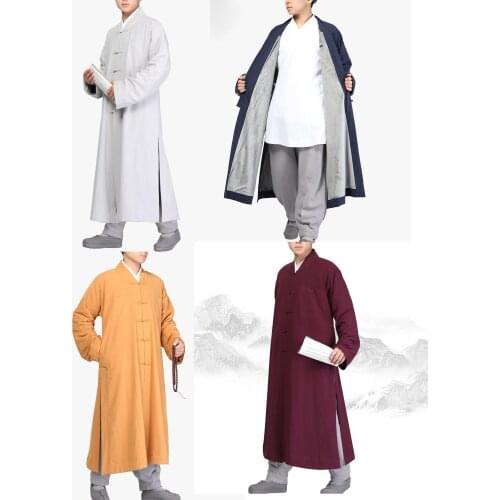 Unisex Winter warm high-grade cotton shaolin monks kung fu vest prayer robe lay meditation zen coat buddha clothing suits red