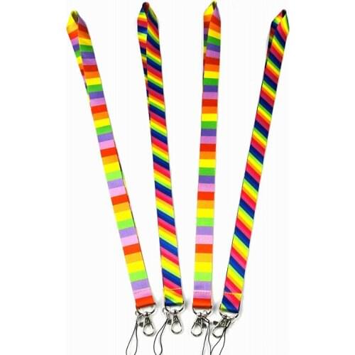 100pcs Rainbow Neck Lanyard ID Badge cell phone Lanyard Keychain Polyester 12 colors Mobile phone lanyard