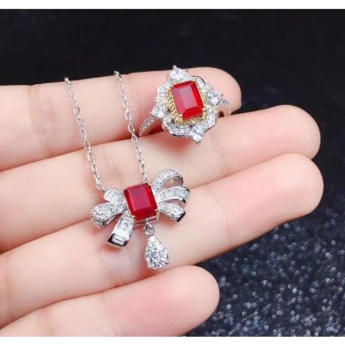 100% Natural and Real Ruby jewelry set Natural Real Ruby 925 sterling silver 1pc Ruby pendant,1pc Ruby ring