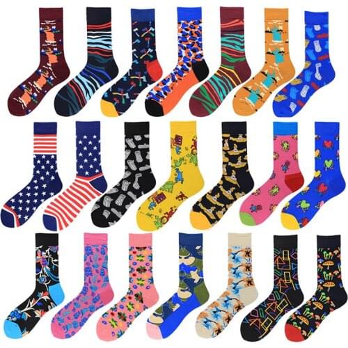 2019 Hot Sale Casual Fashion Men Socks Combed Cotton Colorful Happy Funny Socks Business Party Dress Novelty Creative Design