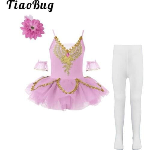 Girls' Camisole Skirted Leotards Swan Dance Ballet Dress Lace Rhinestone Ballet Tutu Dress Ballerina Costumes for Performance