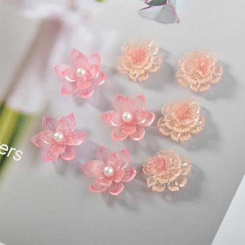 Custom Immortal Pink Pearl Lotus Flower Acrylic Paster DIY Handmade Earrings Hairpin Hair Accessories Material Accessories 4pcs