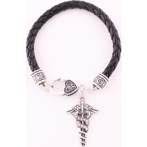 Unisex Charm Bracelet Classic Pendant Medical Sign Pattern Jewelry Crystals Leather Chain Zinc Alloy Provide Dropshipping