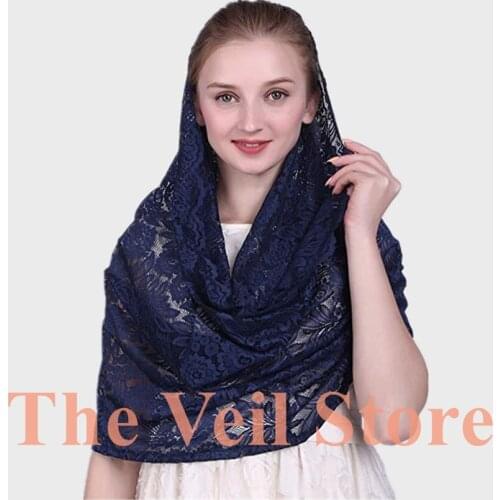 Black White Navy Mantillas Lace Veil for Church Women Headcovering HeadWrap Catholic Latin Mass Mantilla Negra de Novia Espa Ola