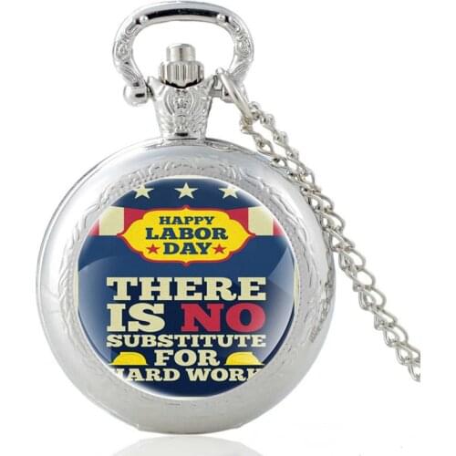 US Happy Labor Day Design Vintage Quartz Pocket Watch Men Women Glass Dome Pendant Necklace Hours Clock Gifts