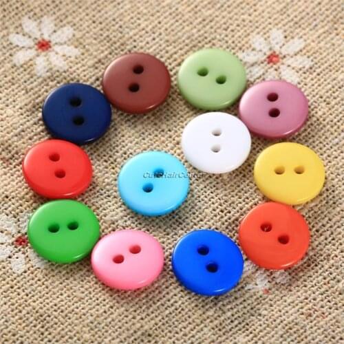 Hot Sale 100Pcs/bag Candy Color Resin Sewing 2 Holes Buttons Scrapbooking Embellishment Decorative Buttons 9mm 10mm 15mm
