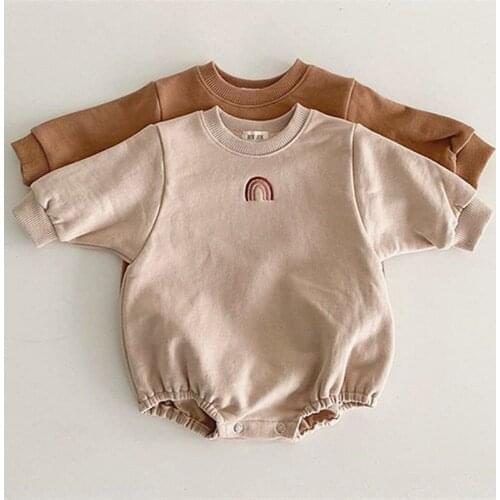 Cute Casual Long Sleeve Baby Girls Boys Romper Embroidery Rainbow Solid Color Toddler Infant Jumpsuit Autumn Spring Baby Clothes