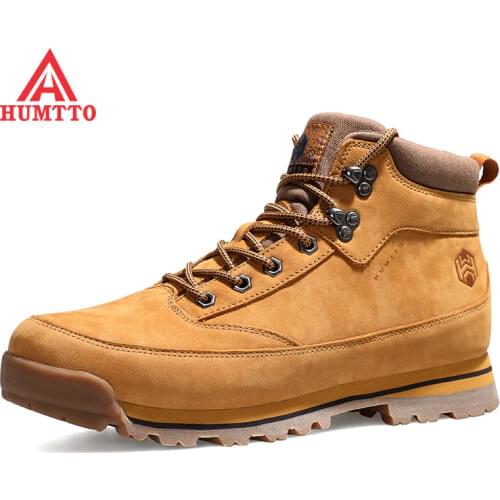 Humtto Brand Fashion High-top Men Shoes Genuine Leather Winter Platform Ankle Boots for Mens Non-slip Work Safety Sneakers Man