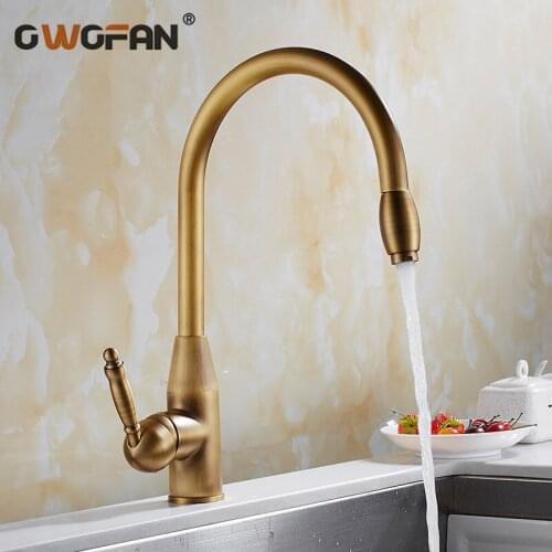 Kitchen Faucet Antique Swivel 360 Degree Water Kitchen Faucet Brass Pull Out Single Handle Sink Hot Cold Water Mixer N22-098