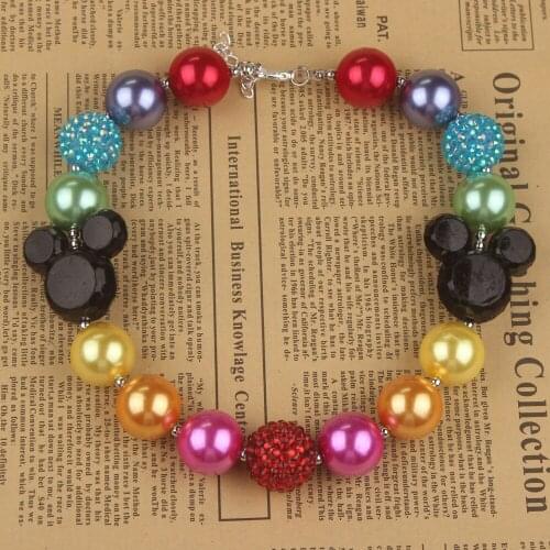 Europe USA Top Selling Resin Mickey Minnie Charm Strand Choker Chunky Kids Necklace Bubblegum Child Christmas Favorite GiftWXN34