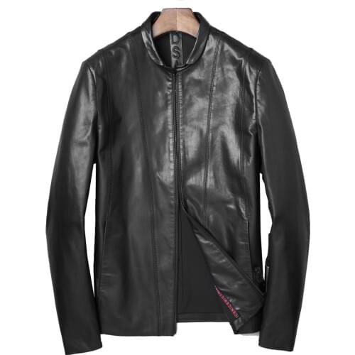 Genuine goat leather male jacket formal real goat skin Outwear Gentlemen leather breif autumn black leather jacket 4XL