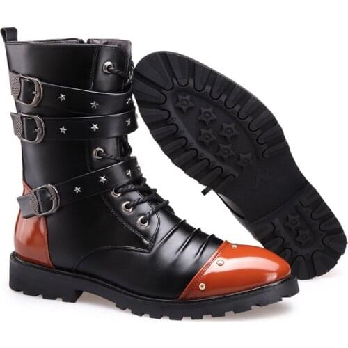 Designer Leather Boots for Men Punk Style Motorcycle Boots Mens Trend Rivet Fashion Jeans Boots Top Quality Brand Martin Boots
