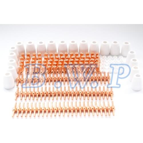 190pcs Plasma Cutter Consumables Kit Extend Long Electrodes Nozzle Tips White Shield Cup Swirl Rings PT-31 LGK40 Torch
