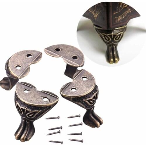 New 4Pcs/Set Antique Wood Box Feet Leg Corner Protector Jewelry Gift Case Decorative Triangle Rattan Carved Decorative Bracket