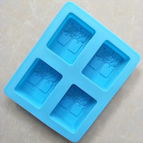 Newly 4 Cells Silicone Casting Die with Tree Pattern Soft Rectangular Nonstick Soap Cake Candle Stencils Tray for DIY Baking