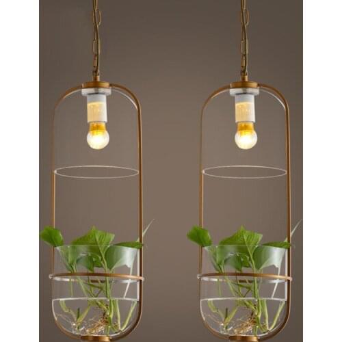 Pastoral ecological restaurant creative personality pendant light corridor balcony household glass fishbowl plant pendant lamp