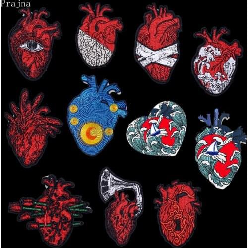 Prajna Anatomical Heart Patch Embroidered Patches For Clothes Stripes Van Gogh Picture Patch Iron On Parches Stickers On Clothes