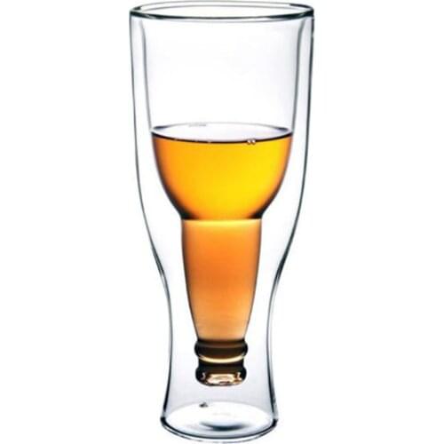 350ML Flip Upside Down Beer Mug Inverted Juice Drink Cup Whiskey Glass For Bar Restaurant Transparent Double-Layer Glass