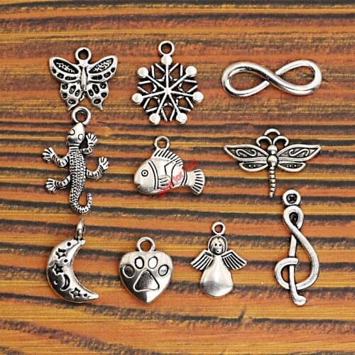 Mixed Tibetan Silver Butterfly Snowflake Moon Heart Angel Charm Pendants Jewelry Diy Findings Accessories Handmade