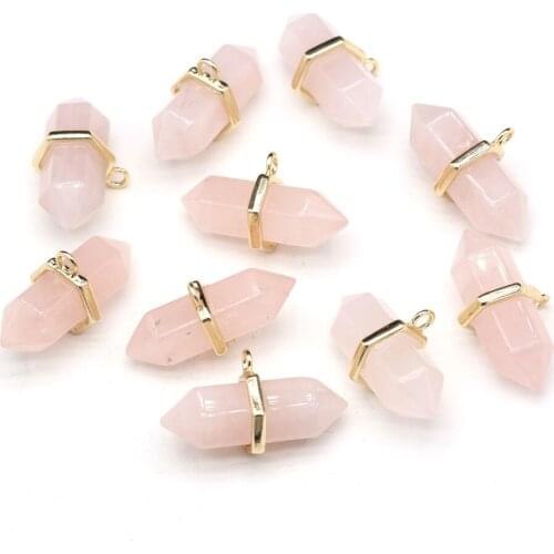 Natural Stone Rose Quartz Pendant Exquisite Durable Bicuspidate Charm for Jewelry Making Necklace Earring Accessories 17x35mm