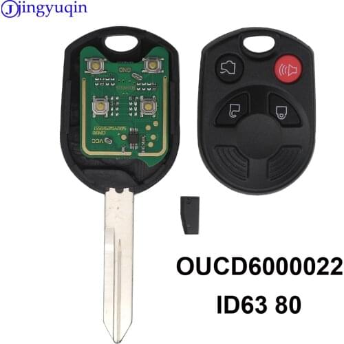Jingyuqin 4 Buttons Complete Car Key Remote for Ford Escape Keyless Shell Entry Combo FOB Remote OUCD6000022 With ID63 Chip 80