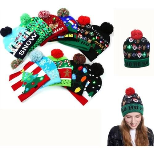 Christmas Light Up Knitted Hat LEDChristmas hat beanie hat Sweater cuffed knitted hat Light Up Hat Christmas Gift for Kids Xmas