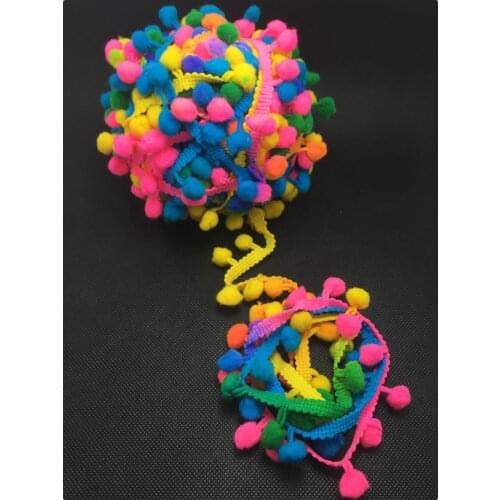 Mixed 4 colors Dyeing Pompom 10mm Ribbon Trim Bobble Braid Christmas lace decoration Interior decoration 18Yards/lotS