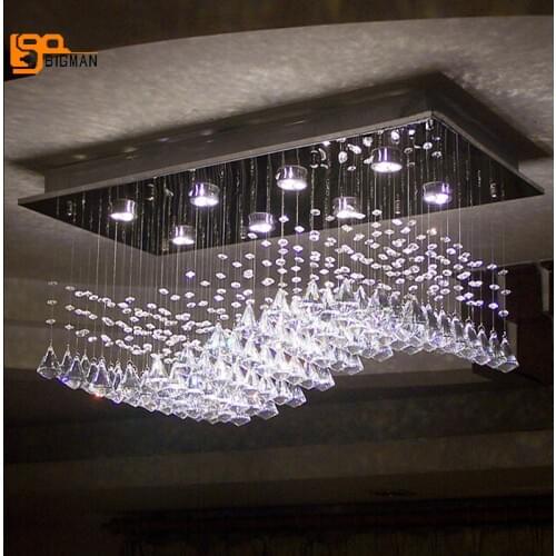 New wave design modern chandelier crystal lamp lustre living lighting fixtures length 80cm