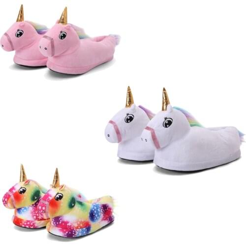 3-12 Yrs Winter Unicorn Slippers Kids Boys Girls Indoor Soft Plush Cute Bedroom Slippers Non Slip Animal Slipper Children Shoes