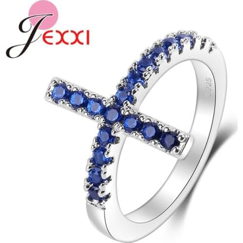 Unique Design Blue Cubic Zircon Wedding Party Jewerly Fashion 925 Sterling Silver Rings For Women Girl Hot Sale Ring