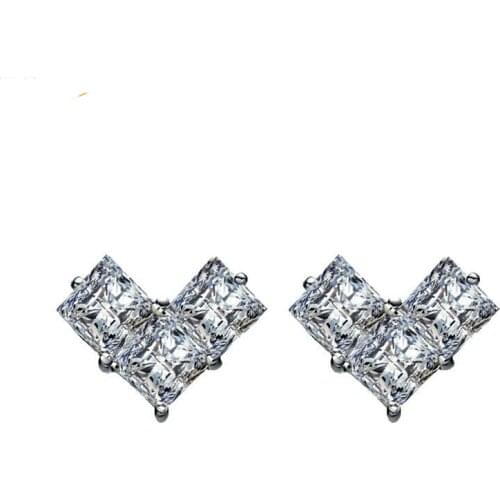 WEIXY Crystal Heart Shape Stud Earrings 100% 925 Sterling Silver Jewelry for Women Wedding Engagement Party