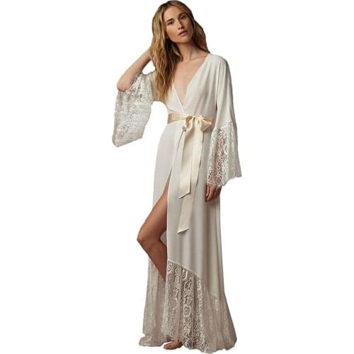 2020 Ladies Lace Edge Bathrobe Bridal Gown Long