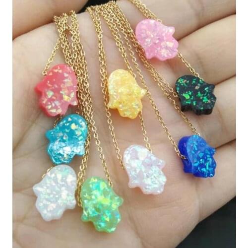 New Trend Hand of Hamsa Necklace for Women Stainless Steel Chains 9 Styles Opal Fatima Hand Pendant Necklace With Charm Jewelry