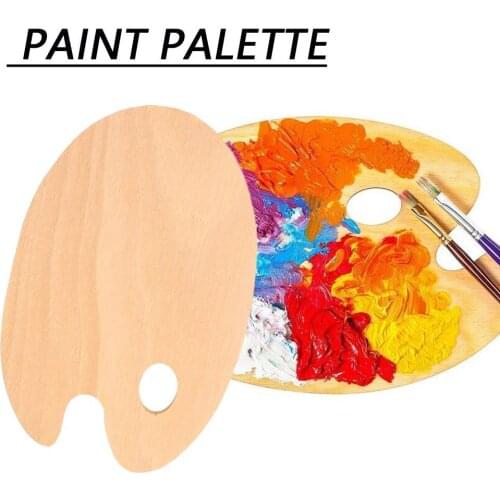 1 Pc Paint Tray Palette Art Supplies Watercolor Oval Oil Painting Flat Artist With Thumb Hole Wooden Acrylic