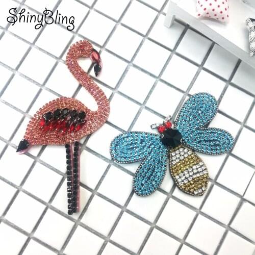 1Pcs Rhinestone Bee Beaded Patch for Clothing Sewing on Beading Applique Clothes Shoes Bags Decoration Patch DIY Apparel