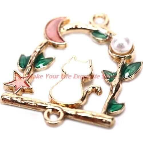 Miraculous New 10Pcs/lot Enamel Alloy Beautiful Stars Moon Cat Charms Metal Pendants DIY Jewelry Findings