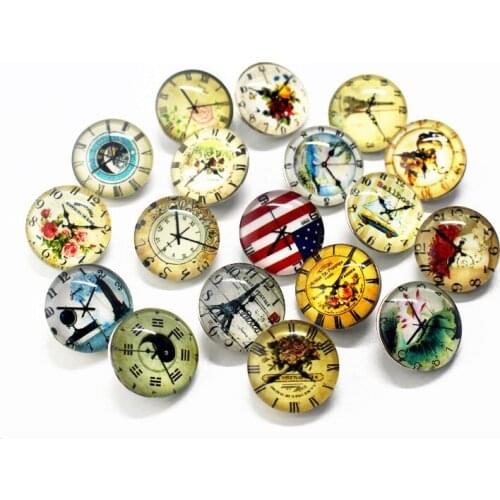 10pcs/lot dial plate Snap Buttons Charms horologium 18mm Glass Buttons Fit DIY Snap Bracelets&Bangle Jewelry