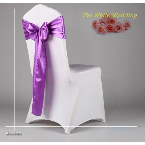 100 Cheap Lavender Satin Chair Sashes For Wedding Chair Cover Sash Free Shpping to USA