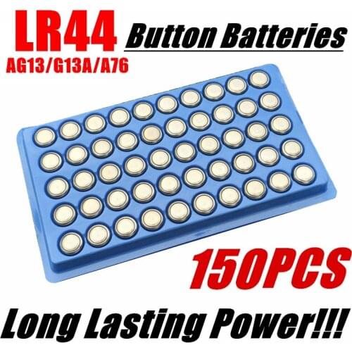 150Pcs /Lot AG13 High Volume Button Cell Battery 357A A76 303 LR44 SR44SW SP76 L1154 RW82 RW42 Long Lasting Watch Toys