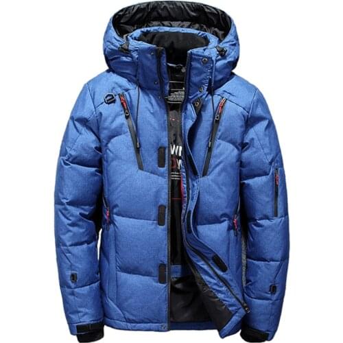 2019 Novo High Quality Winter Warm Thicken Solid Mens Hooded Parkas Casual Male Slim Zipper Pocket Down Coat Jackets (50% WDD)