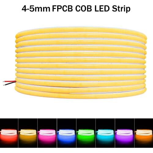 4mm Super Thin COB LED Strip Light DC12V 24V Flexible FOB LED Tape 480LEDs Rope Dimmable Linear Ribbon Room Decoration 5M