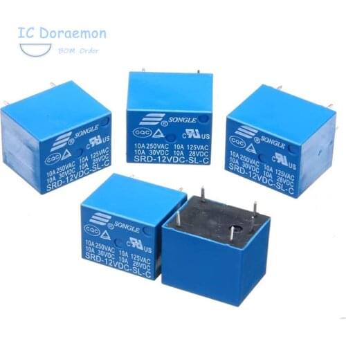 5Pcs Relays 12V 24V 48V 10A SRD-12VDC-SL-C SRD-05VDC-SL-C SRD-24VDC-SL-C SRD-48VDC-SL-C 12V 24V 48V 10A 250VAC 5PIN