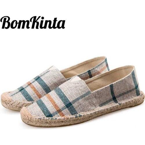 BomKinta Canvas Hemp Couple Shoes Size 35-44 Slip On Loafers Men Casual Shoes Espadrilles Ultra Light Flat Footwear Drive Shoes